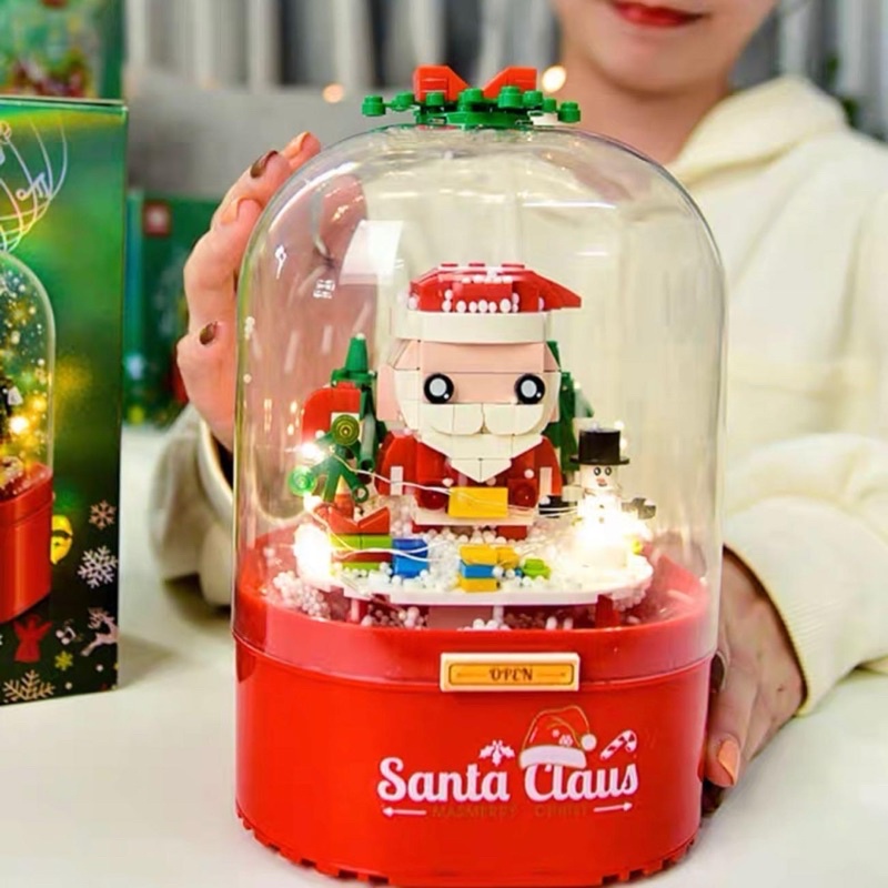 Đồ chơi xếp hình mô hình lắp ráp Hộp Nhạc Giáng Sinh có chế độ Tuyết Bay kèm đèn led Nanoblocks