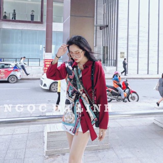 Áo sơ mi lụa pha hoạ tiết