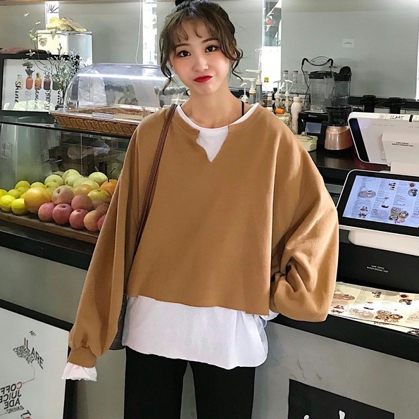 Áo Sweater Giả Hai Lớp Phong Cách Hàn Quốc Dễ Phối Đồ