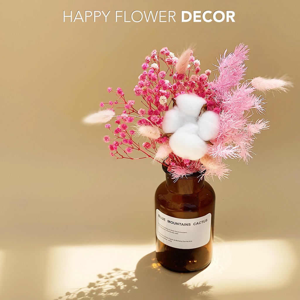 Combo hoa bông gòn cotton Happy flower decor sang trọng cắm bình trang trí nhà cửa, phòng ngủ