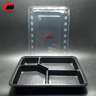 Hộp cơm 4 ngăn đế đen ht25n -hộp cơm dùng một lần.