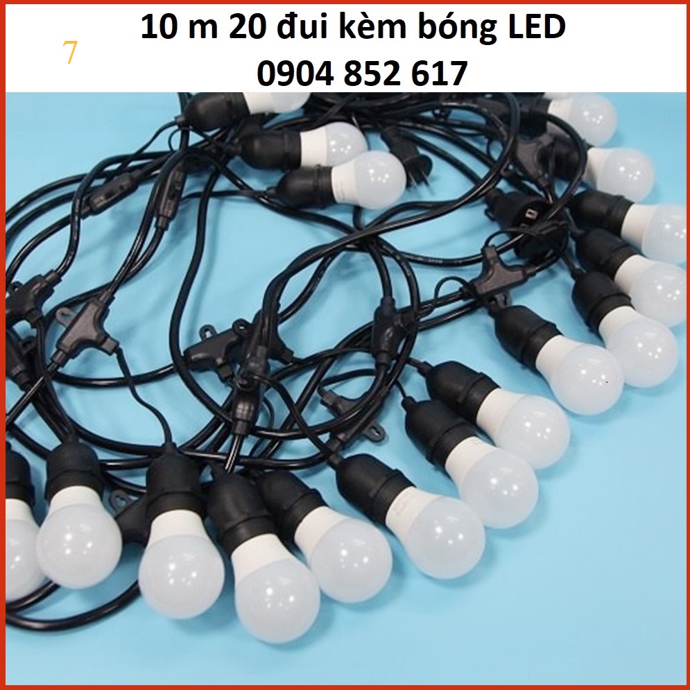 Dây Đui Ngoài Trời 10M - 20 Bóng, Bộ Dây Treo Kín Nước Đui Đèn Trang Trí Ngoài Trời Dài 10m