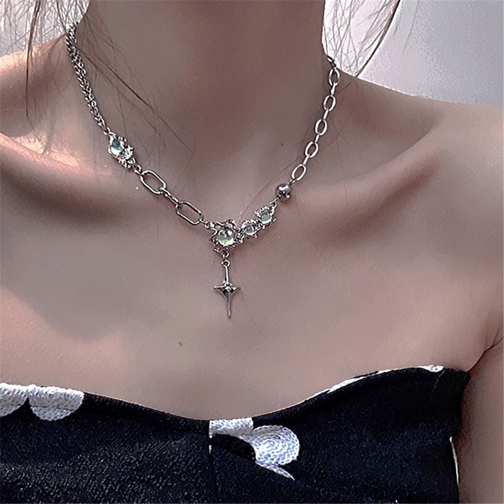 Vòng cổ Mặt Thánh Giá Đính Yanqueens Đá Mặt Trăng Thời Trang Mùa Hè Phong Cách Hip hop