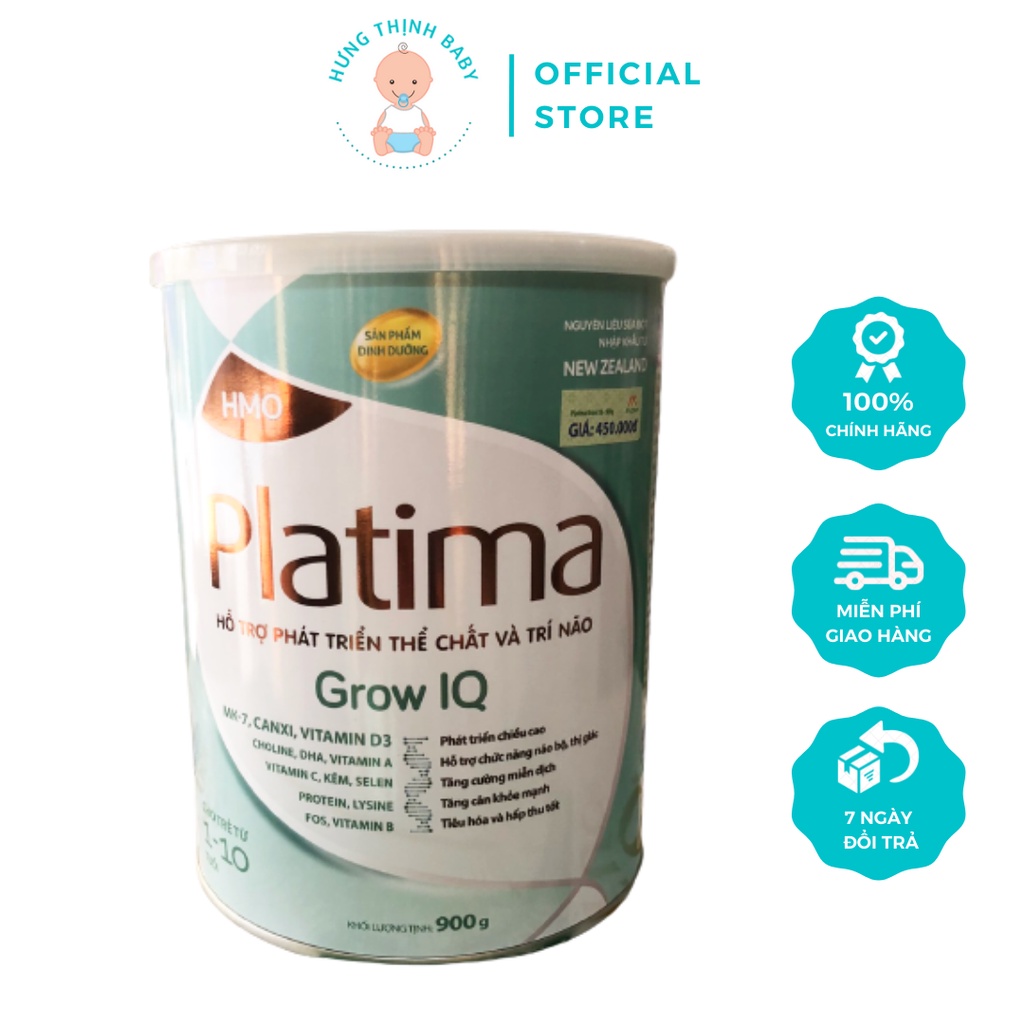 Sữa Bột Platima Grow IQ Phát Triển Chiều Cao Trí Não Cho Trẻ 1-10 Tuổi Lon 900g