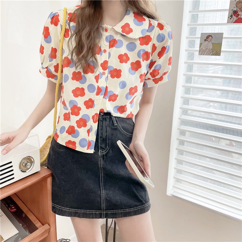 Áo sơ mi tay ngắn phồng cổ chữ V thiết kế mới thời trang mùa hè thanh lịch cho nữ