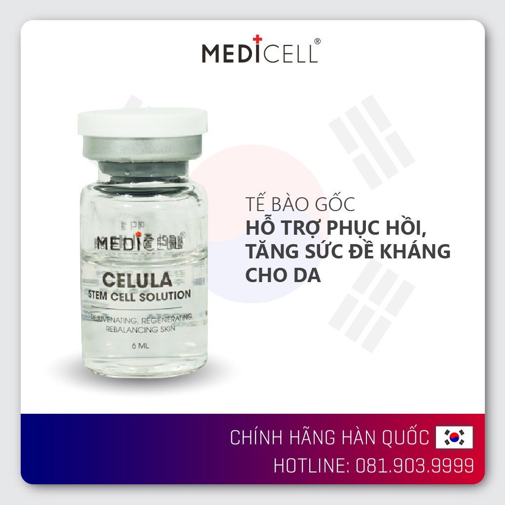 Tế bào gốc tái tạo da sẹo mụn Medicell, làm trắng sáng da, se khít lỗ chân lông Celula Stem Cell Solution 6ml