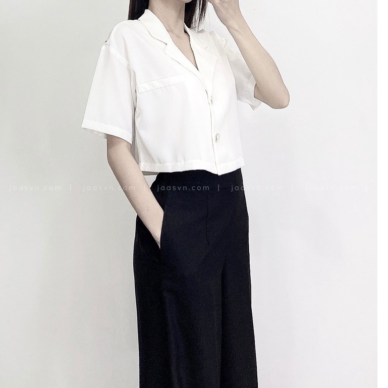 Set áo vest crop top quần dài ống rộng công sở cá tính - 2 màu trắng, đen | BigBuy360 - bigbuy360.vn