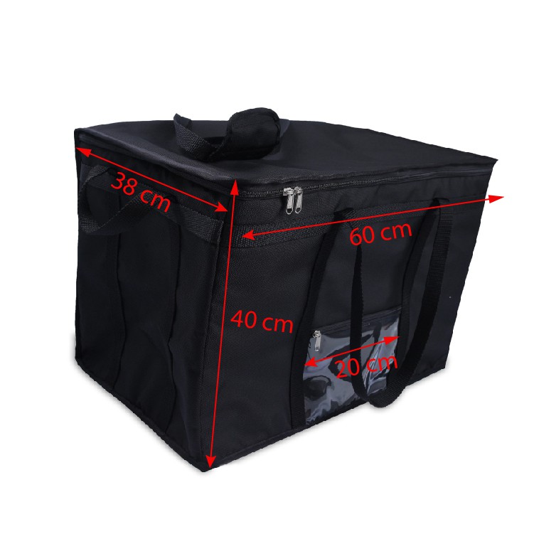 Túi Giữ Nhiệt GrepacoBags Giao Nhận Hàng Thực Phẩm Size Lớn (To) XXL Bằng Vải Bố Canvas Màu Đen Quai Xách 4 Hướng