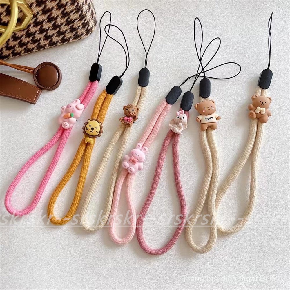 Spot Multi-- Cute Lanyards Lanyard Cotton Flax Wrist Strap Dense Woven Cotton String Cartoon resin Little Bear Mobile Phone Lanyard Mobile Phone Strap Couple's Lanyard Mobile Phone Pendant Anti-Separation Rope