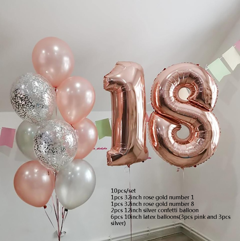 Set bóng bay trang trí tiệc sinh nhật tuổi 18 kích thước 32inch