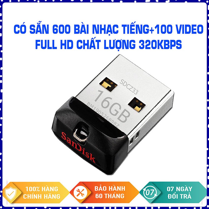 Usb ô tô💖FREESHIP💖Usb Ô tô chính hãng HÌNH + TIẾNG, 16 GB nét căng tiếng hay, lỗi 1 đổi 1