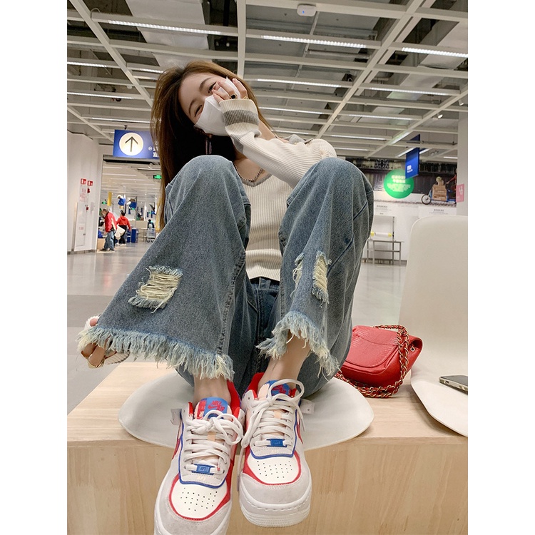 Porozi Quần jean  ống đứng suông thẳng lưng cao thời trang Hàn Quốc cho nữ