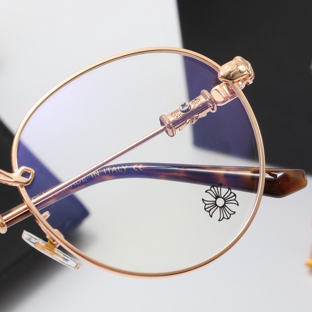 Gọng kính tròn chrome hearts kim loại , thiết kế mảnh nhẹ kiểu dáng thời trang