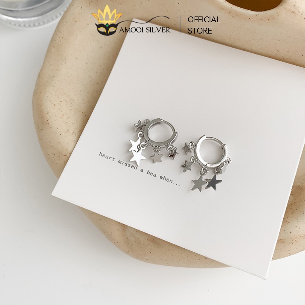 Bông Tai Bạc S925 Khoen Tròn Sao Boheme Đường Kính 10mm - Amooi Silver AB156
