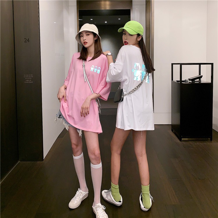 Áo thun phản quang 7 màu tay lỡ nam nữ gấu