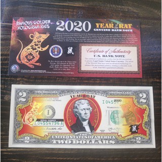 Tiền lì xì 2 usd mạ vàng chuột 2020 (year of rat)