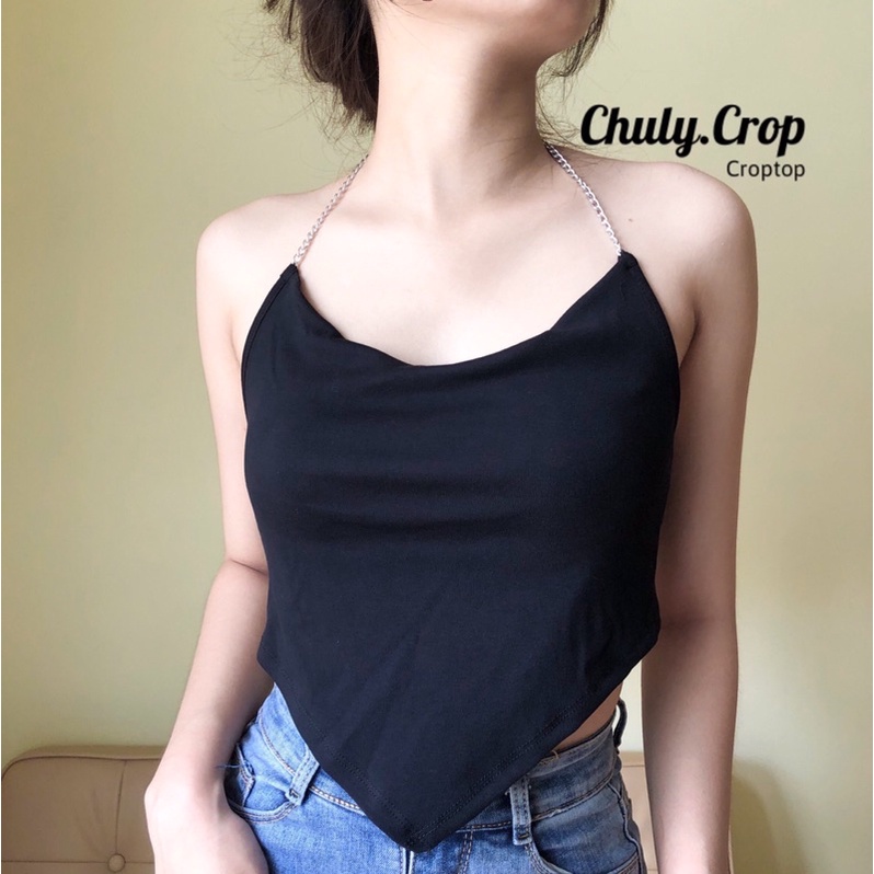 Áo Yếm Cổ Đổ Nhẹ Hở Lưng Phối Xích Có Mút Ngực - Chuly