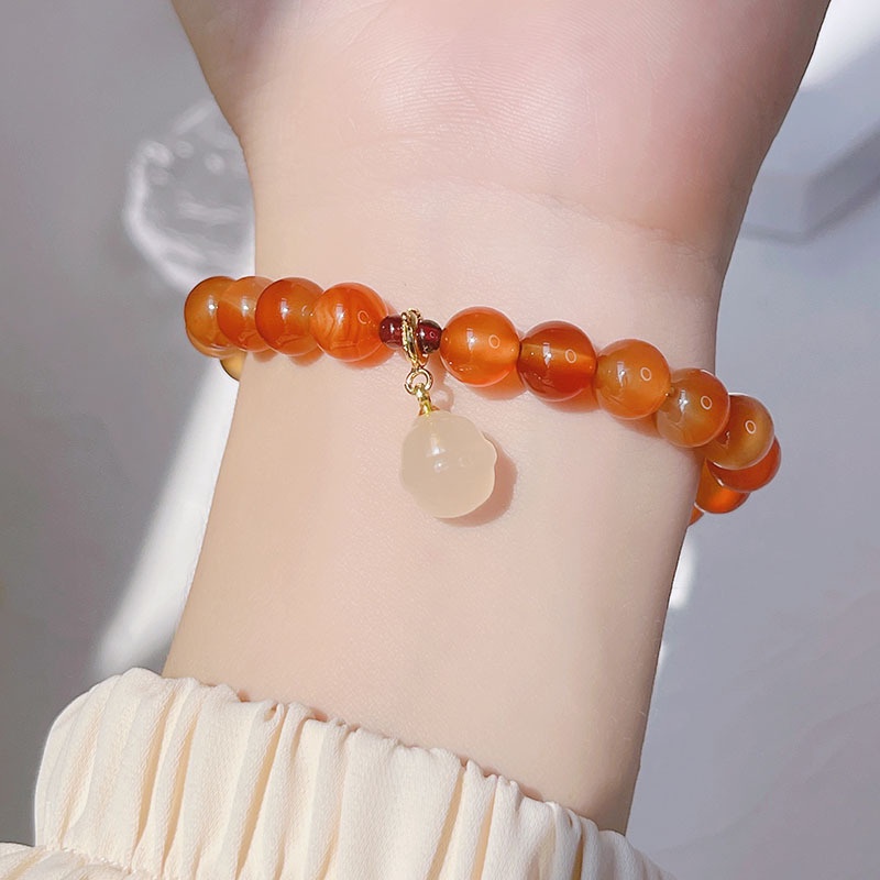 [Hàng Mới] Vòng Tay Mã Não Đỏ Thiết Kế Đơn Giản Phong Cách Retro