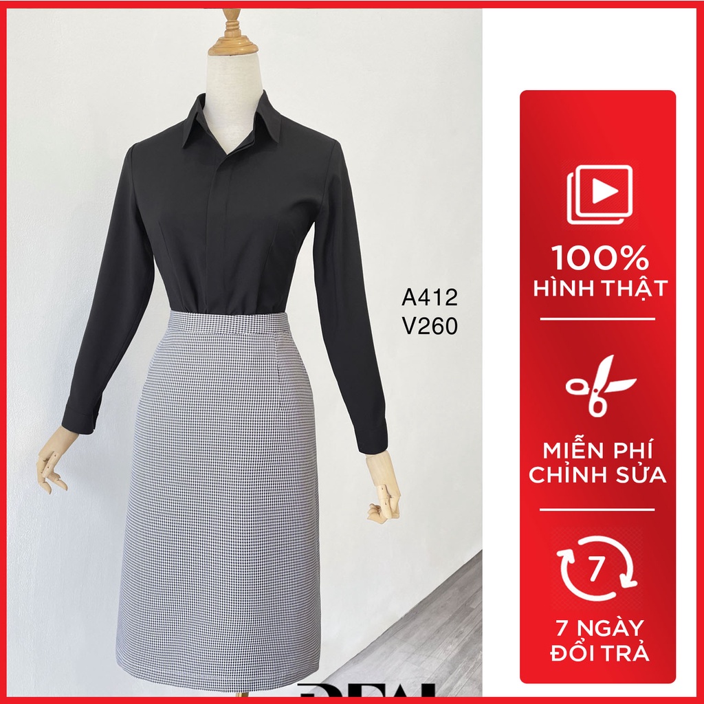 Sơ mi chít eo nano đen_REAL