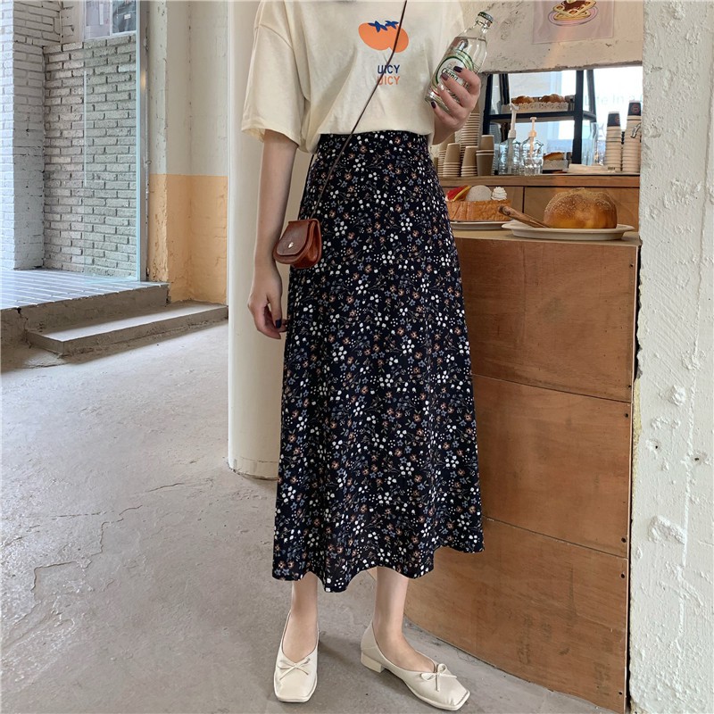 Chân váy Midi dài Voan hoa Thiết kế Lưng cao Dáng chữ A Ulzzang Hàn Quốc Chân váy Voan hoa Midi dài Cạp cao Thời trang | BigBuy360 - bigbuy360.vn