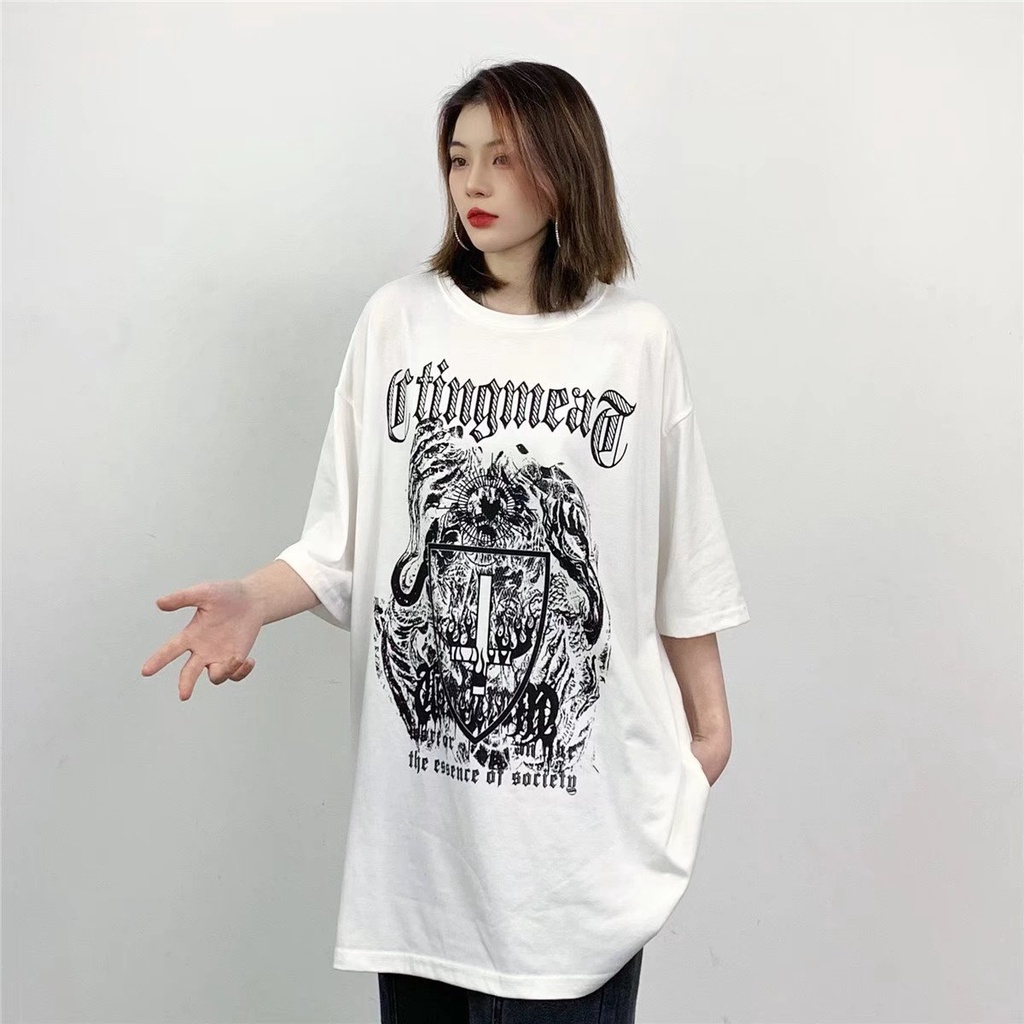 Áo Thun Tay Ngắn Cổ Tròn Dáng Rộng In Chữ Thời Trang Hàn Quốc Cho Nam