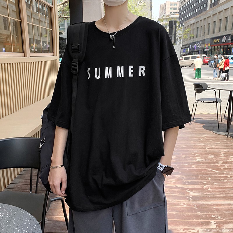 [100 COTTON] Áo Phông Form Rộng Tay Lỡ Nam Nữ Phong Cách Hàn Quốc Thời Trang HERO AP12 Màu Đen Trắng In Chữ Summer  ---