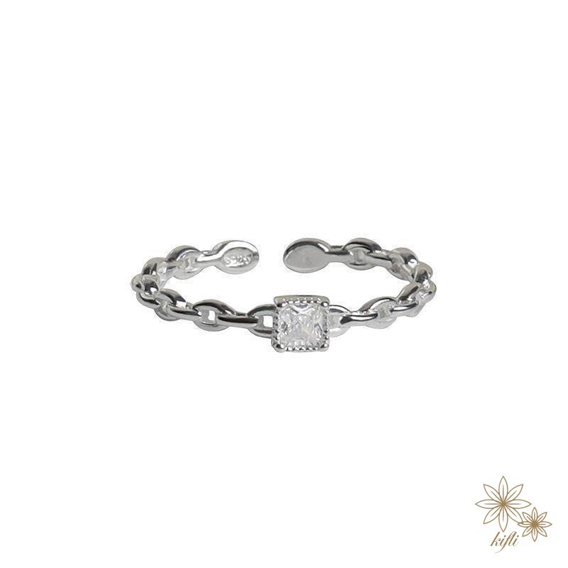 Nhẫn Đeo Tay Đính Kim Cương Hình Vuông Không Phai Màu Thiết Kế Điều Chỉnh Được Cho Học Sinh Nữ