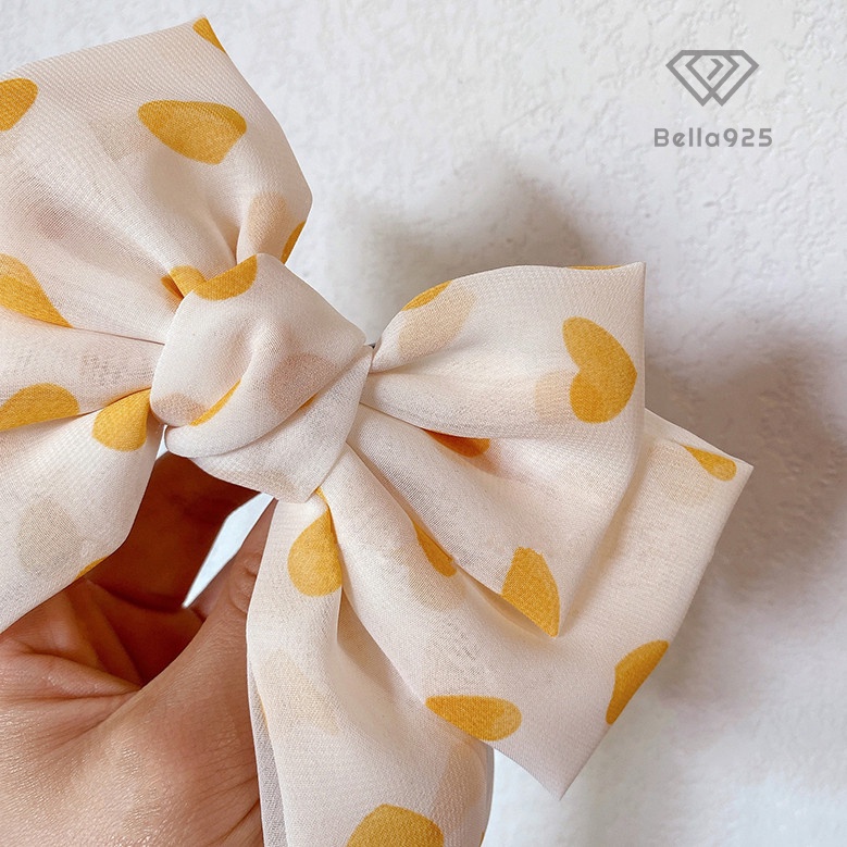Kẹp tóc Bella 925 nơ kẹp tóc 3 tầng vải voan trái tim phong cách Hàn quốc