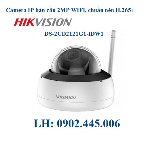 Camera IP bán cầu 2MP WIFI, chuẩn nén H.265+,DS-2CD2121G1-IDW1+nguồn