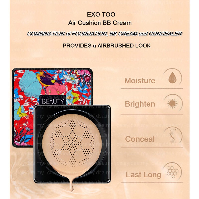 💥(Ready Stock)💥Mushroom Head Air Cushion BB Cream Concealer Foundation CC Cream Brightens Skin Ivory & Natural Color