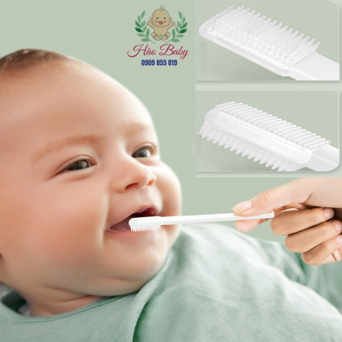 [Haobaby2018]Bàn chải đánh răng silicone cho bé tập đánh răng chà lưỡi, siêu nhỏ gọn có hộp tiện dụng,lông siêu mềm mại