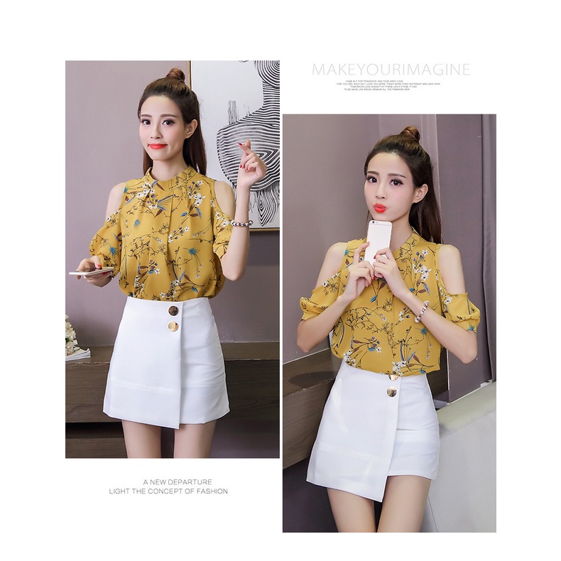 Áo Chiffon Hở Vai Cổ Tròn Tay Ngắn In Họa Tiết Hoa Plus Size Cho Nữ