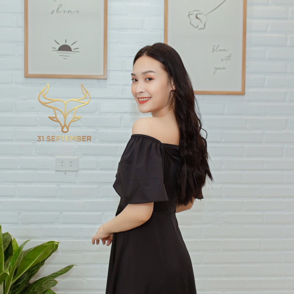 (QUÀ TẶNG LÀ MỘT ĐÔI TẤT NGẪU NHIÊN) Đầm nữ dáng xòe tay bồng trễ vai, váy nữ thắt nơ ngực hot trend 31 SEPTEMBER S009 | BigBuy360 - bigbuy360.vn