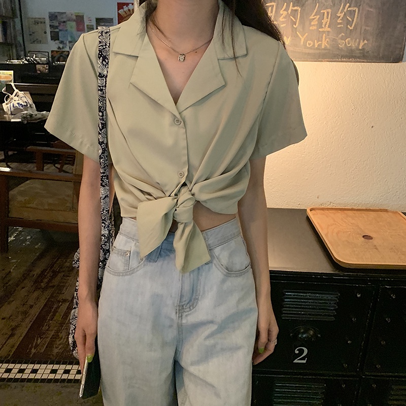 SUXI Áo Sơ Mi Nữ Tay Ngắn Màu Trơn Kiểu Dáng Đơn Giản