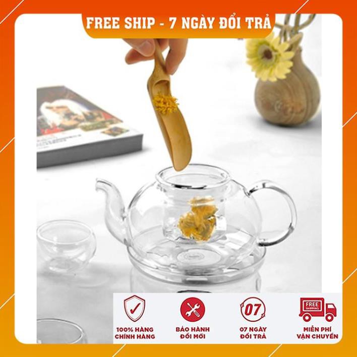 [FREESHIP] Bộ ấm trà thủy tinh 6 chén kèm đế nến châm trà chịu nhiệt dung tích 600ml sử dụng được cả đèn cồn và cốc nến