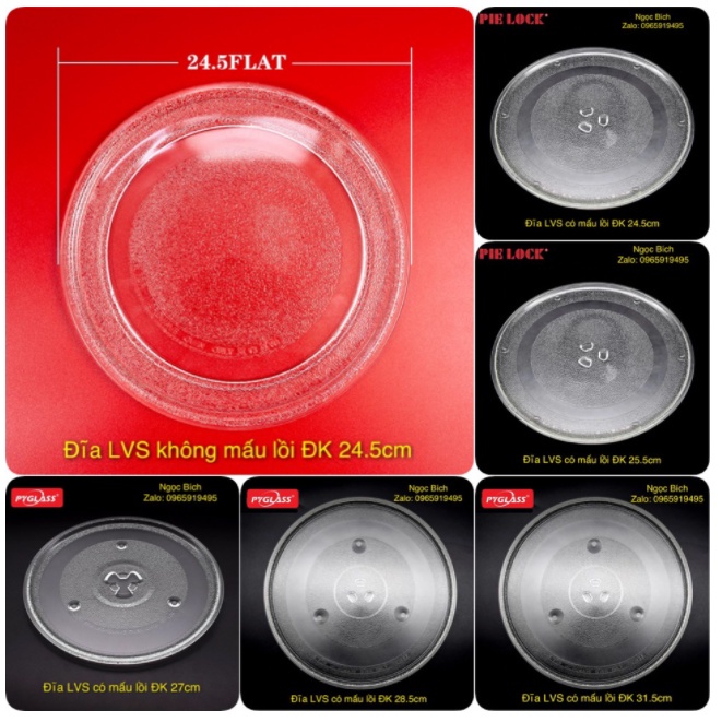 Đĩa thủy tinh đựng đồ ăn lò vi sóng các cỡ 24.5 - 25.5 - 27 - 28.5 - 31.5 cm lvs