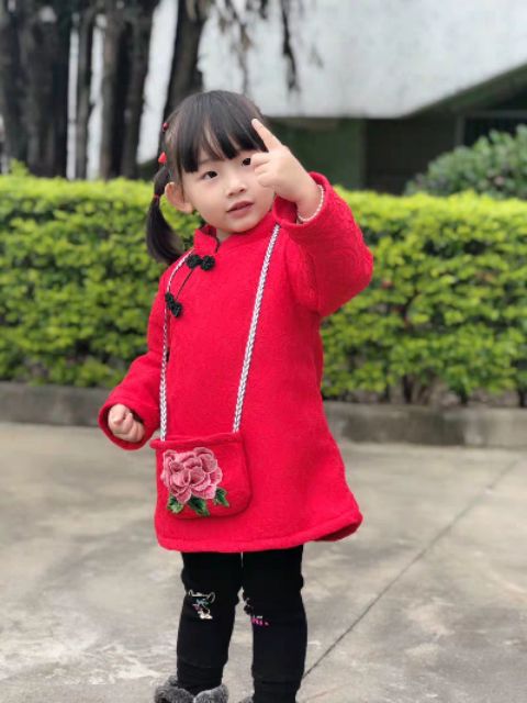 (Ảnh thật) (1-7 tuổi) Áo dài tết lót lông cho bé gái phong cách Trung Quốc có ý nghĩa cát tường thịnh vượng