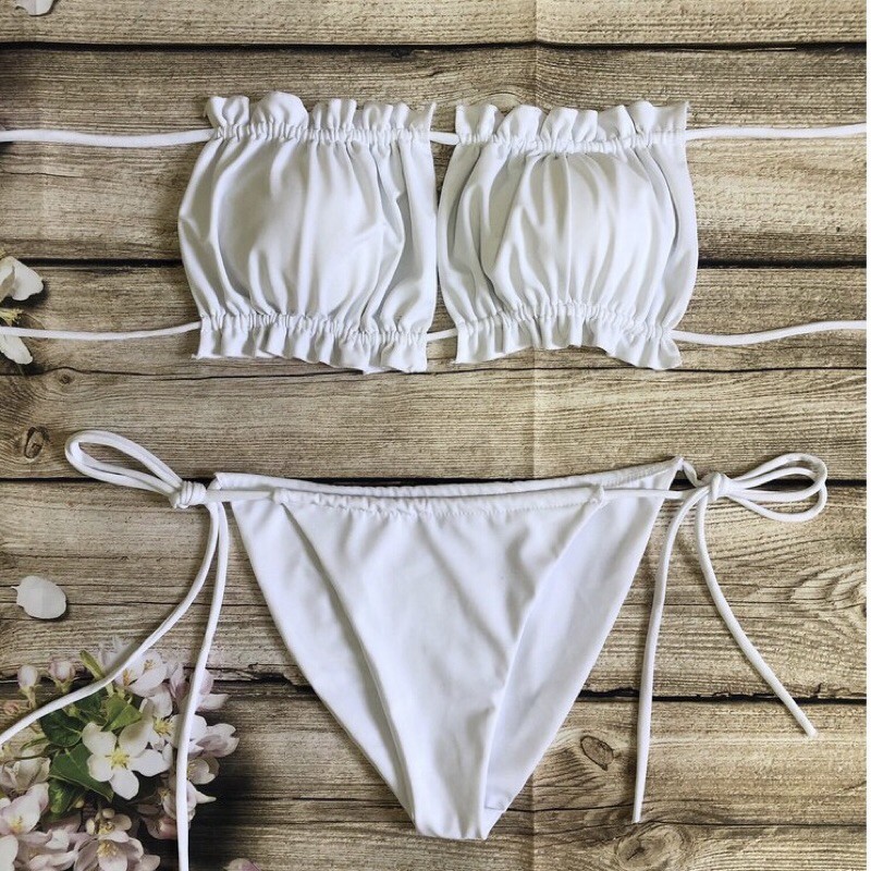 Bikini 2 mảnh áo nhún dây buộc đi biển