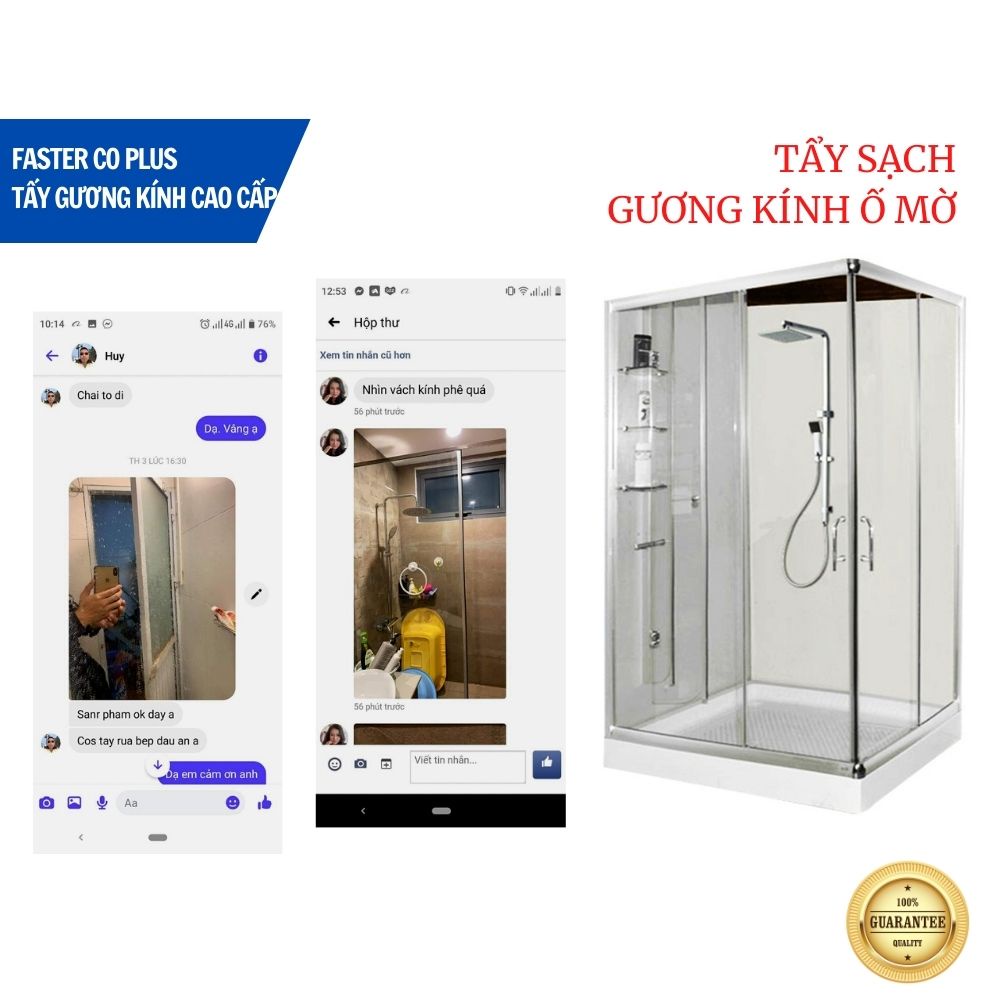 [TIẾT KIỆM 25K] Combo NướcTẩy Cặn Canxi Kính Nhà Tắm &amp; Tẩy Inox Nhà Tắm Rỉ Sét, Tẩy Cặn Canxi Inox Faster 350ml