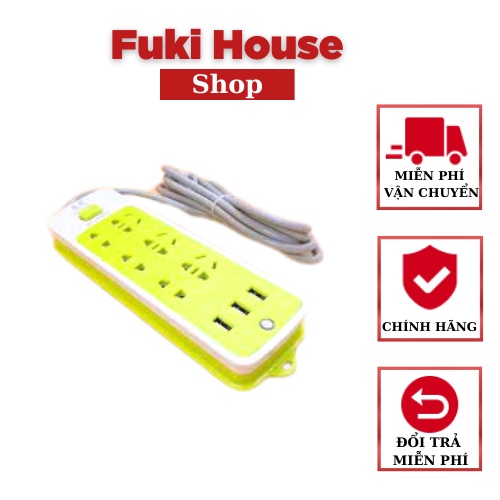Ổ cắm điện đa năng xanh chống giật tích hợp 3 cổng USB chịu nhiệt tốt