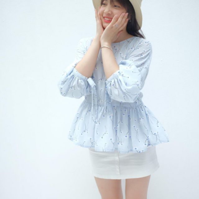 Áo babydoll hoa cúc xanh