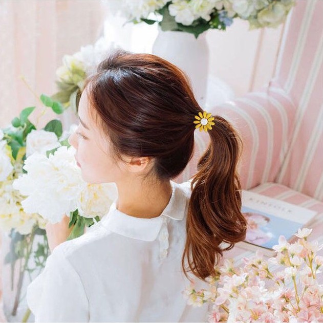 Dây Thun Buộc Tóc Đính Gắn Hoa Cúc Thời Trang Dễ Thương