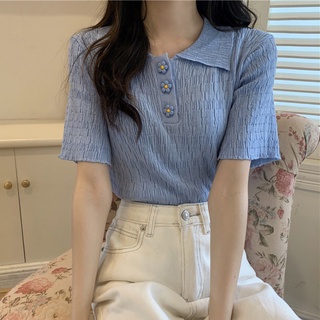 Áo polo dệt kim mỏng tay ngắn thời trang trẻ trung cho nữ