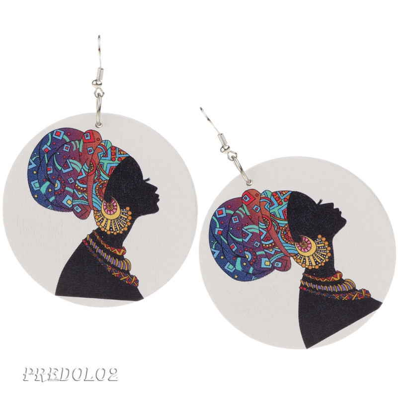 Classic African Lady Wooden Big Dangle Drop Earrings Tribal Party Jewellery