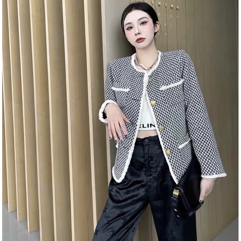 Áo dạ tweed màu xám Quảng Châu 2 lớp dày dặn (Ảnh thật ko đẹp trả shop) Áo khoác dạ Hàn Quốc dày dặn