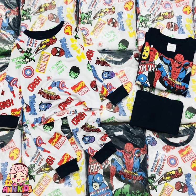 Bộ dài tay thu đông cho bé trai 2022 - Set 2 bộ dài tay Marvel Next chất cotton cho bé trai size 2-8t