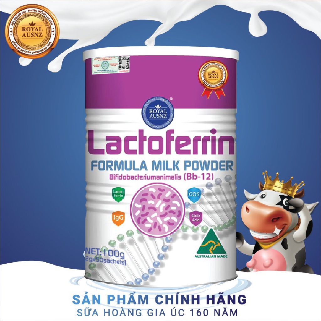 Combo 3 Hộp Sữa Bột ROYAL AUSNZ Lactoferrin Formula Milk BB-12 Tăng Cường Sức Đề Kháng Cho Trẻ 100g/hộp