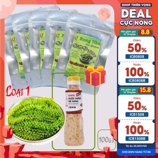   FREESHIP  Rong nho tách nước combo 5 gói 100g nở 500gr rong nho biển tặng thêm chai sốt mè rang 180ml 