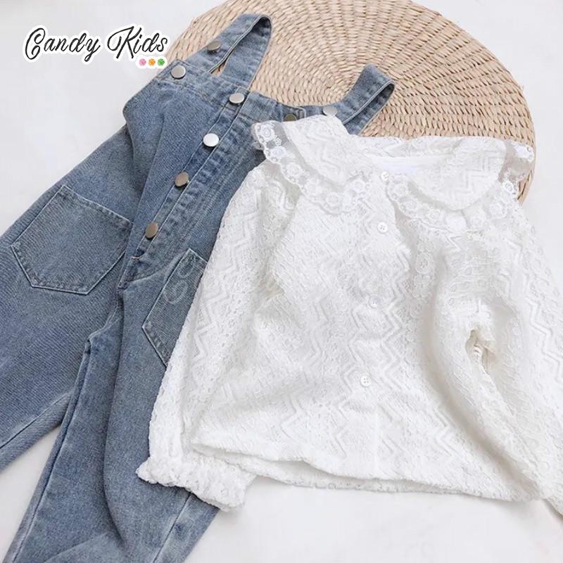 Set Áo Sơ Mi Trắng Dài Tay Và Quần Yếm Denim Cho Bé Gái (2-9 Tuổi)