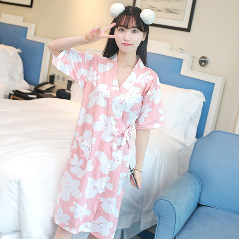 Áo Choàng Ngủ Cotton Tay Ngắn Phong Cách Kimono Hàn Quốc Thời Trang Mùa Hè Cho Nữ Mới